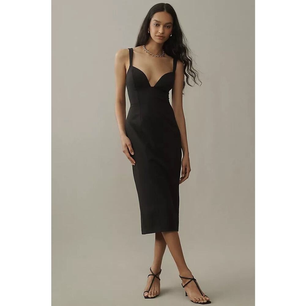 BHLDN Sage Sweetheart Midi Stretch Crepe Dress